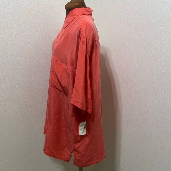 Perry Ellis 100% Silk Shirt Orange Short Sleeve Collared Button Down Men Large - Picture 6 of 8